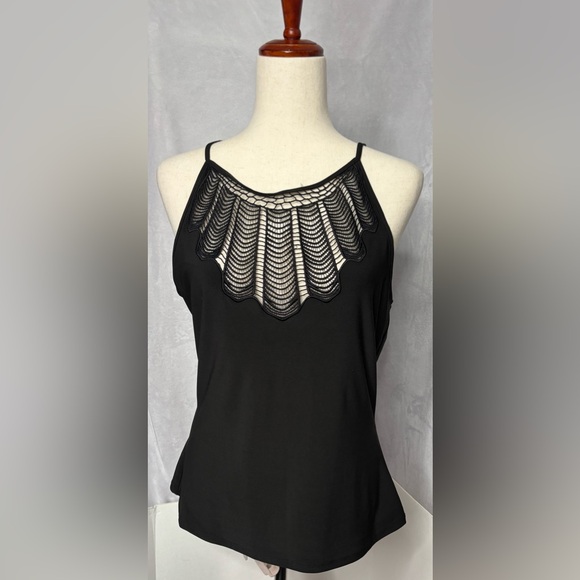 White House Black Market Tops - NWT White House Black Market Black Openwork Halter Top Medium